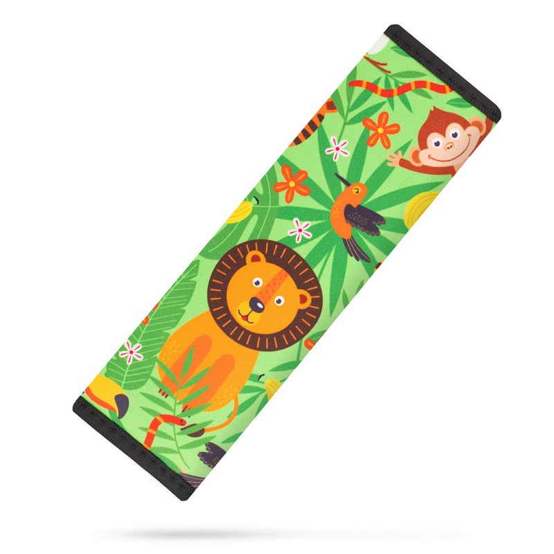 YR Seat Belt Cover for Kids, Soft Comfort Seat Belt Cushion for Children, Cute Cartoon Pattern Car Seat Belt Pads Cover for Girls and Boys, 1 Pack, Jungle - Image 1